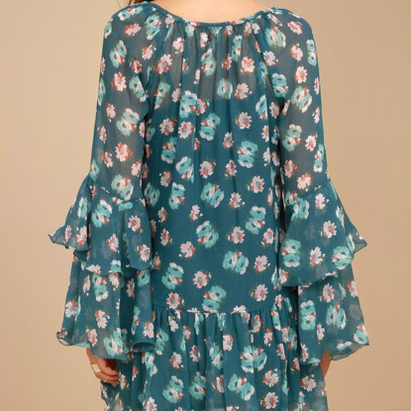 Sz S - M Boho BILLABONG Floral Chiffon breezy Long Sleeve blouse or short dress - Picture 3 of 8
